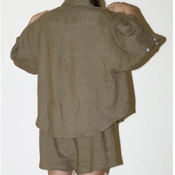 DEIJI STUDIOS The 03 Set in Pine Check French Linen Shirt Shorts - Picture 4 of 4